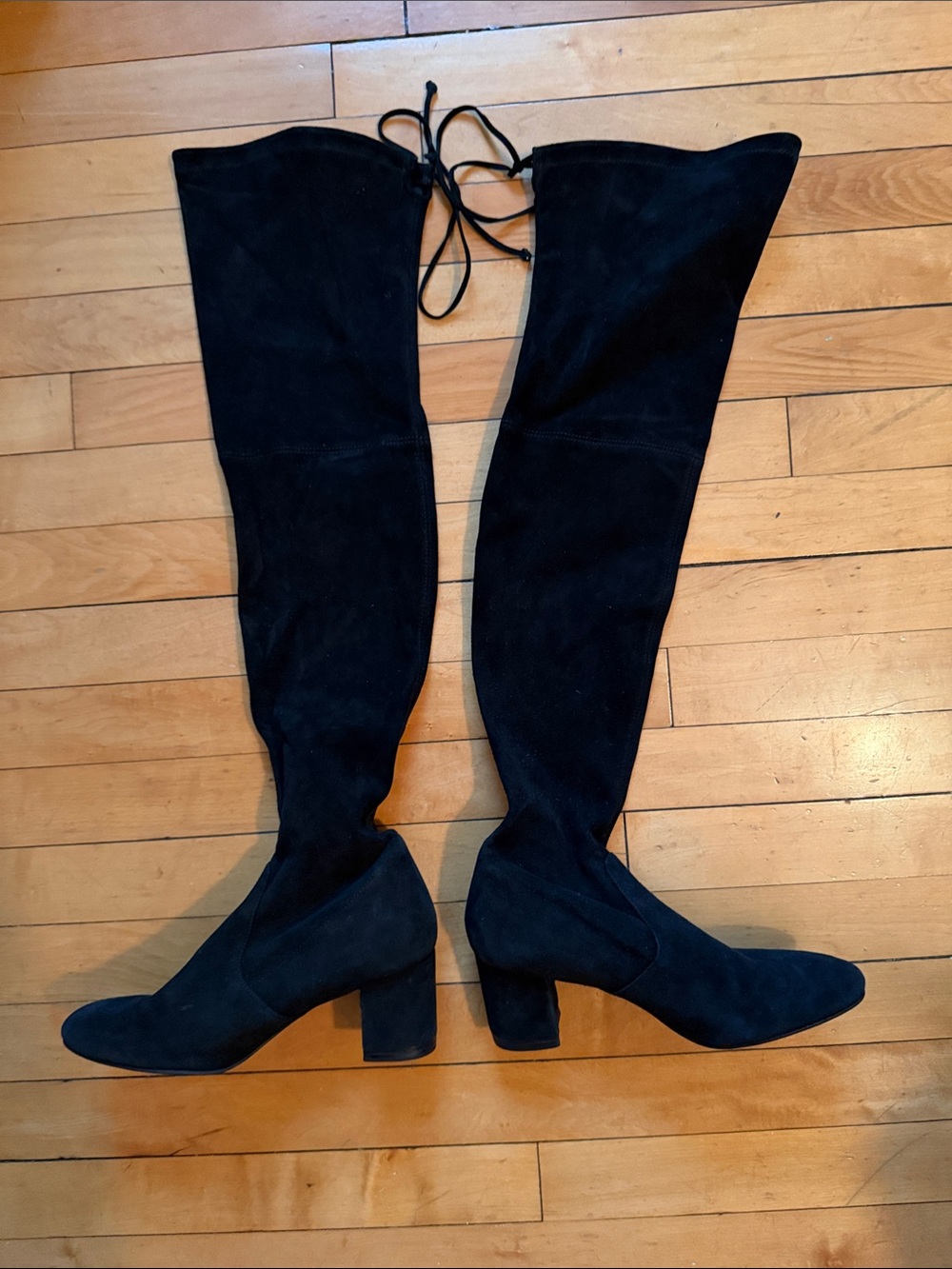 Stuart Weitzman Black Suede Over-the-Knee Boots with Block Heel
